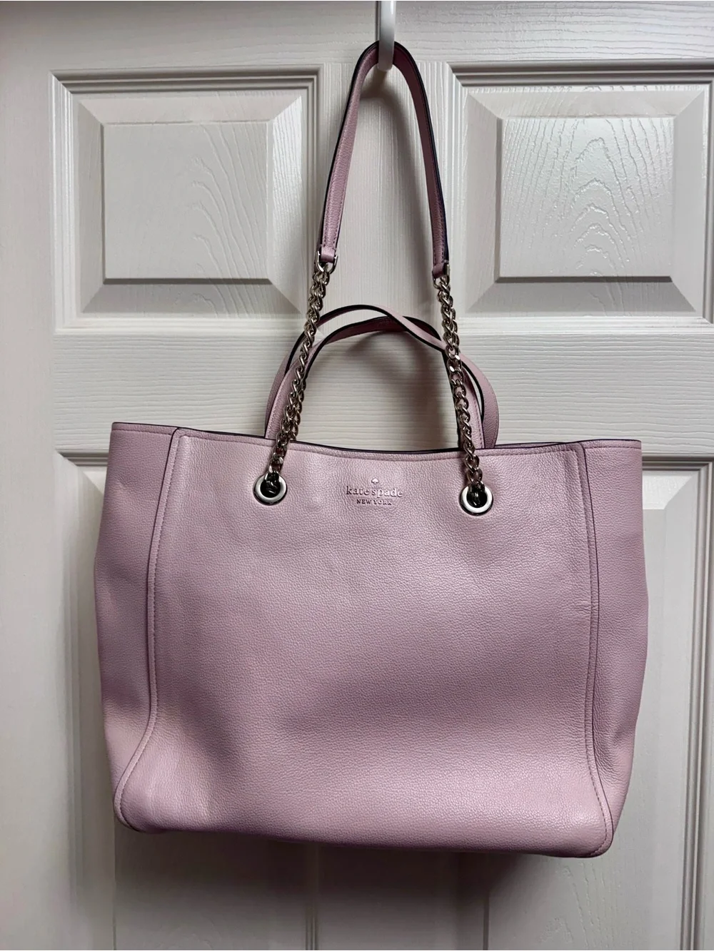 kate spade pink Leather Tote with Chain-Detail Straps - Picture 1 of 6